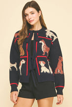 DOG Themed front-tie detailed CARDIGAN Navy