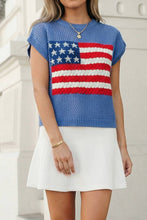 USA Flag Graphic Short Sleeve Sweater Top | S-XL : Sky Blue / XL