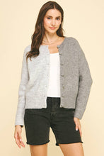 COLOR BLOCK BUTTON DOWN CARDIGAN - 6758WS: LT GREY/CHARCOAL / SM ML