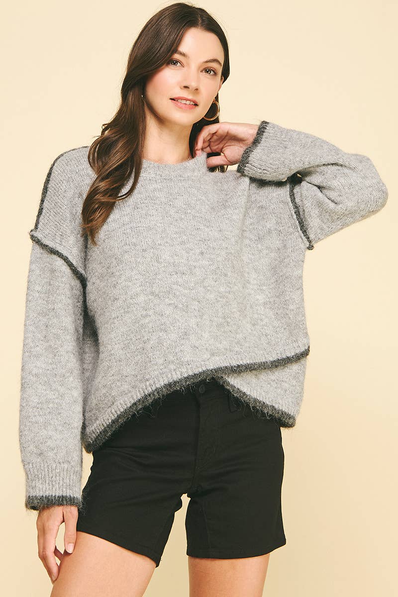 WRAP DETAILED KNIT SWEATER - 6381WJ: HEATHER GREY / L