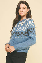 NORDIC PATTERN BUTTON DOWN CARDIGAN - 6749W: Blue / SM