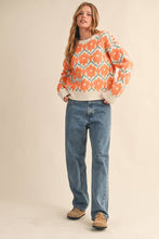 FUZZY TEXTURE FLORAL SWEATER MSW11198: Blue Flower / S