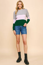 COLOR BLOCK PULLOVER SWEATER - GREY/PINK/GREEN: M
