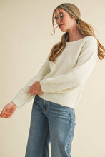 FLORAL KNIT PUFF SLEEVE SWEATER MSW10912: Navy / S