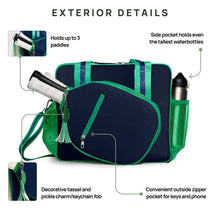 Lola Pickleball Tote: Green/White Stripe