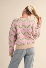 FUZZY TEXTURE FLORAL SWEATER MSW11198: Blue Flower / S