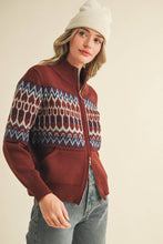 FAIR ISLE ZIP UP SWEATER CARDIGAN MSW10902: ASH GREY / M