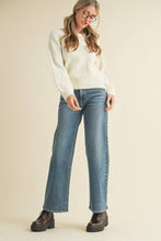 FLORAL KNIT PUFF SLEEVE SWEATER MSW10912: Navy / S