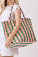 Striped Terry Large Beach Tote Bag: Dark Green / ONE SIZE