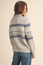FAIR ISLE ZIP UP SWEATER CARDIGAN MSW10902: ASH GREY / M
