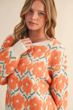 FUZZY TEXTURE FLORAL SWEATER MSW11198: Blue Flower / S