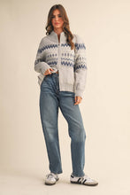 FAIR ISLE ZIP UP SWEATER CARDIGAN MSW10902: ASH GREY / M