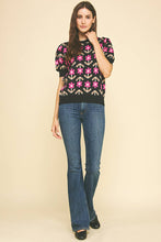 FLORAL PRINT KNIT WEATER - 6555WS: BLACK/PINK / L