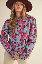 FLORAL MOCK NECK SWEATER MSW11101: BLUE FUCHSIA / L