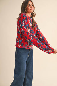 FLORAL MOCK NECK SWEATER MSW11101: BLUE FUCHSIA / L