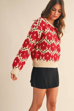 FUZZY TEXTURE FLORAL SWEATER MSW11198: Blue Flower / M