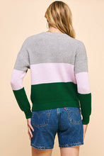 COLOR BLOCK PULLOVER SWEATER - GREY/PINK/GREEN: M