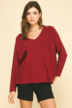 SOFT V NECK KNIT SWEATER - 5035W: GARNET / S