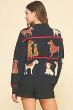 DOG Themed front-tie detailed CARDIGAN Navy