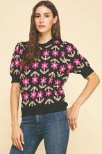 FLORAL PRINT KNIT WEATER - 6555WS: BLACK/PINK / S