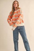 FUZZY TEXTURE FLORAL SWEATER MSW11198: Blue Flower / M