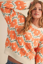 FUZZY TEXTURE FLORAL SWEATER MSW11198: Blue Flower / S