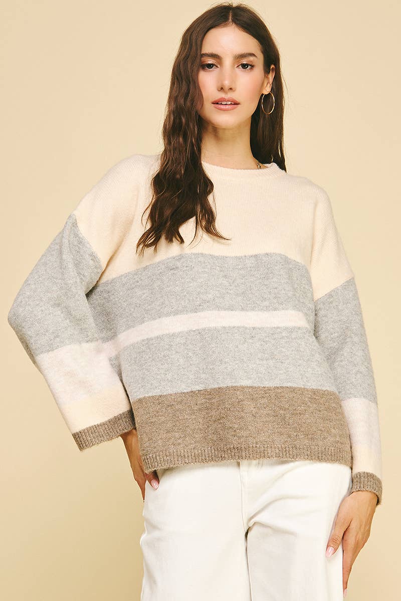COLORBLOCK SOFT YARN SWEATER - 6296W: CREAM / L