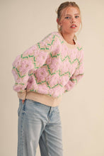 FUZZY TEXTURE FLORAL SWEATER MSW11198: Blue Flower / S