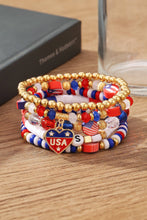 Letter Print USA Patriotic 5pcs Bracelet Set: Gold / One Size