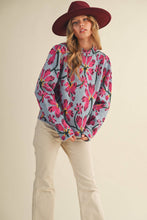FLORAL MOCK NECK SWEATER MSW11101: BLUE FUCHSIA / L
