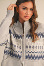 FAIR ISLE ZIP UP SWEATER CARDIGAN MSW10902: ASH GREY / M