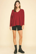 SOFT V NECK KNIT SWEATER - 5035W: GARNET / S