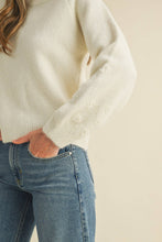 FLORAL KNIT PUFF SLEEVE SWEATER MSW10912: Navy / S