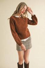 FLORAL KNIT PUFF SLEEVE SWEATER MSW10912: Navy / L