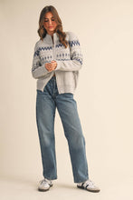 FAIR ISLE ZIP UP SWEATER CARDIGAN MSW10902: ASH GREY / M