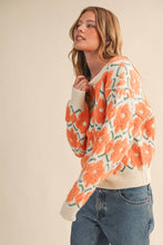 FUZZY TEXTURE FLORAL SWEATER MSW11198: Blue Flower / L