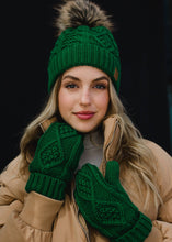 Classic Green Cable Knit Pom Hat