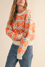 FUZZY TEXTURE FLORAL SWEATER MSW11198: Blue Flower / M