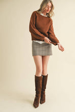 FLORAL KNIT PUFF SLEEVE SWEATER MSW10912: Navy / S