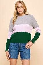 COLOR BLOCK PULLOVER SWEATER - GREY/PINK/GREEN: M