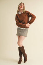 FLORAL KNIT PUFF SLEEVE SWEATER MSW10912: Navy / L