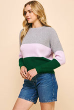 COLOR BLOCK PULLOVER SWEATER - GREY/PINK/GREEN: M