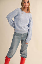 FLORAL KNIT PUFF SLEEVE SWEATER MSW10912: Navy / M