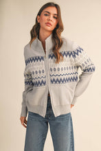 FAIR ISLE ZIP UP SWEATER CARDIGAN MSW10902: ASH GREY / M