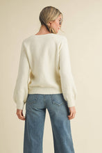 FLORAL KNIT PUFF SLEEVE SWEATER MSW10912: Navy / M