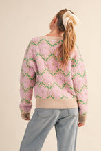 FUZZY TEXTURE FLORAL SWEATER MSW11198: Blue Flower / L