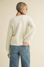 FLORAL KNIT PUFF SLEEVE SWEATER MSW10912: Navy / L