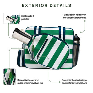 Lola Pickleball Tote: Green/White Stripe