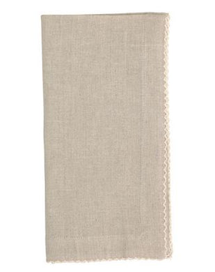 Juliska Josephine napkin Flax w white crochet edge set/4