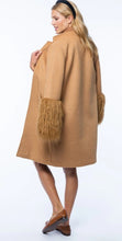 Wool coat with faux fur sleeves